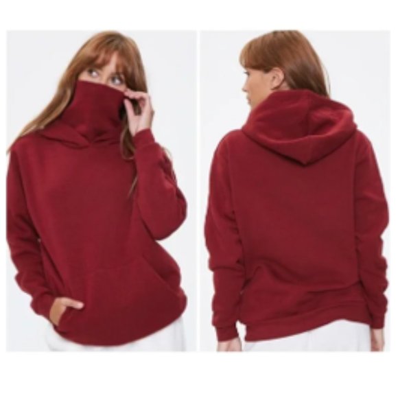 Forever 21+ Sweatshirt Turtleneck Hoodie Kangaroo Pocket -Maroon -2X - EUC - Picture 1 of 8